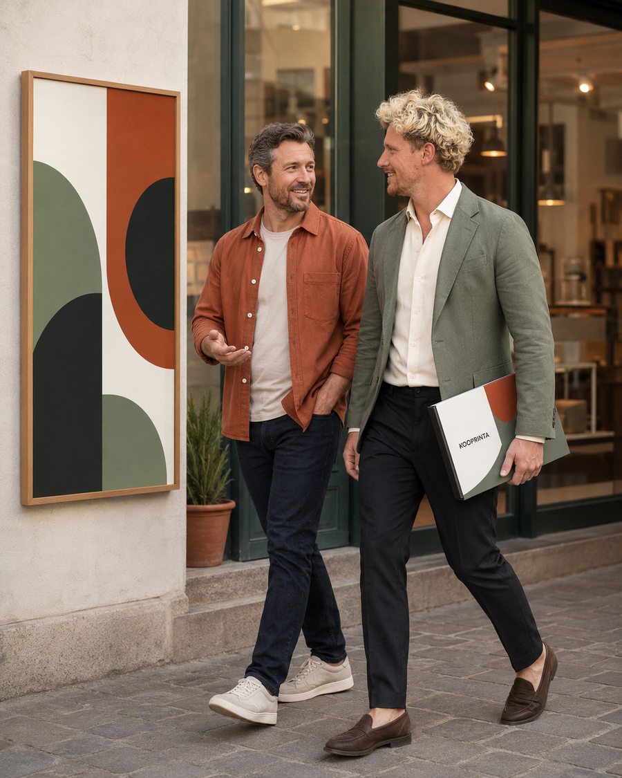 Dylan Belin accompagne un client, dossier de projet KOOPRINTA sous le bras