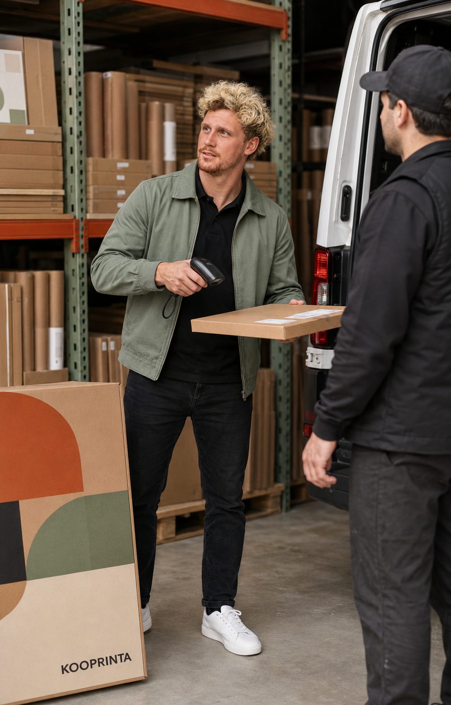 Remise d'un colis KOOPRINTA au transporteur, controle avant depart