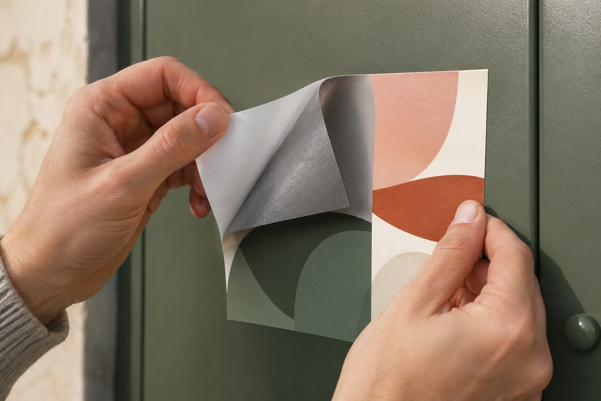 Adhésif vinyle polymère colle grise imprimé et découpé par KOOPRINTA