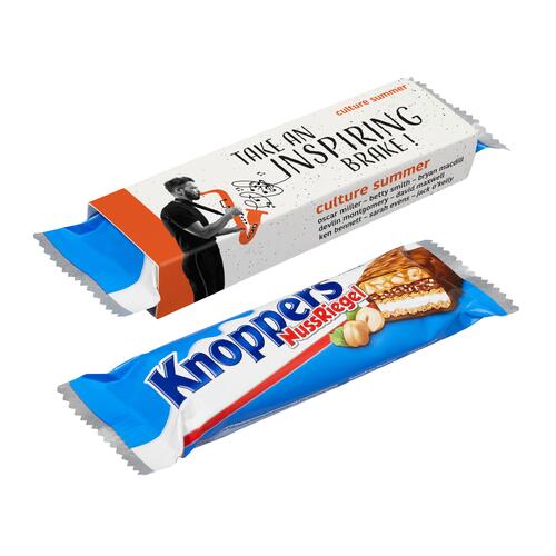 Barre Knoppers personnalisée avec emballage imprimé en quadrichromie par KOOPRINTA