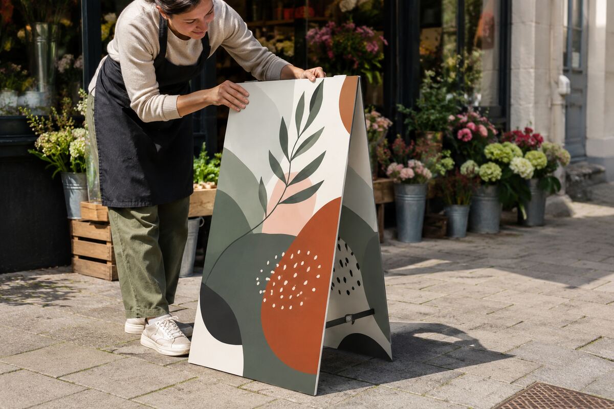 Chevalet de sol imprimé en quadrichromie par KOOPRINTA