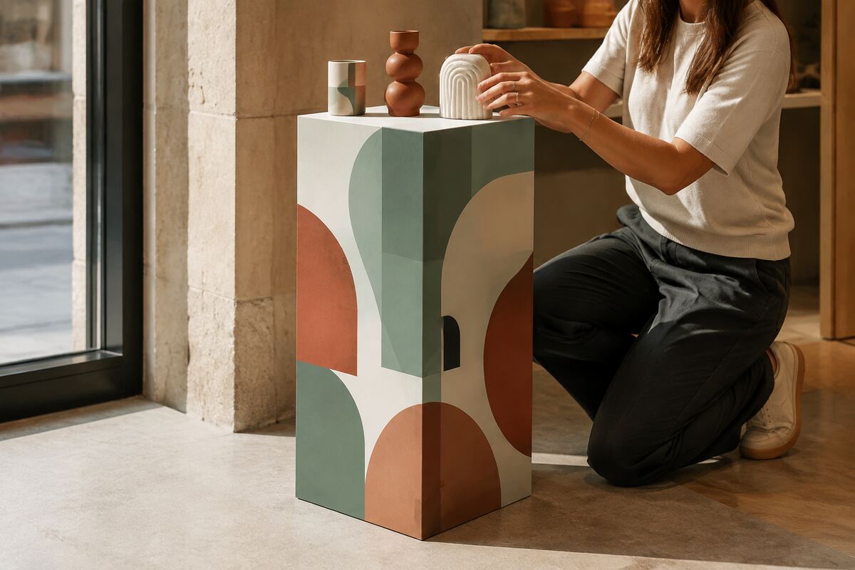 Podium en carton imprimé en quadrichromie par KOOPRINTA