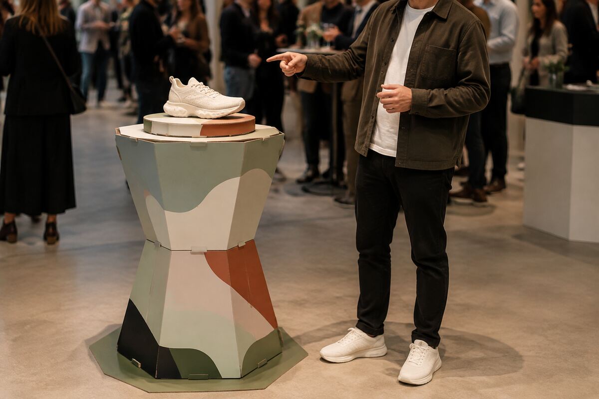 PLV PowerPodium imprimé en quadrichromie par KOOPRINTA